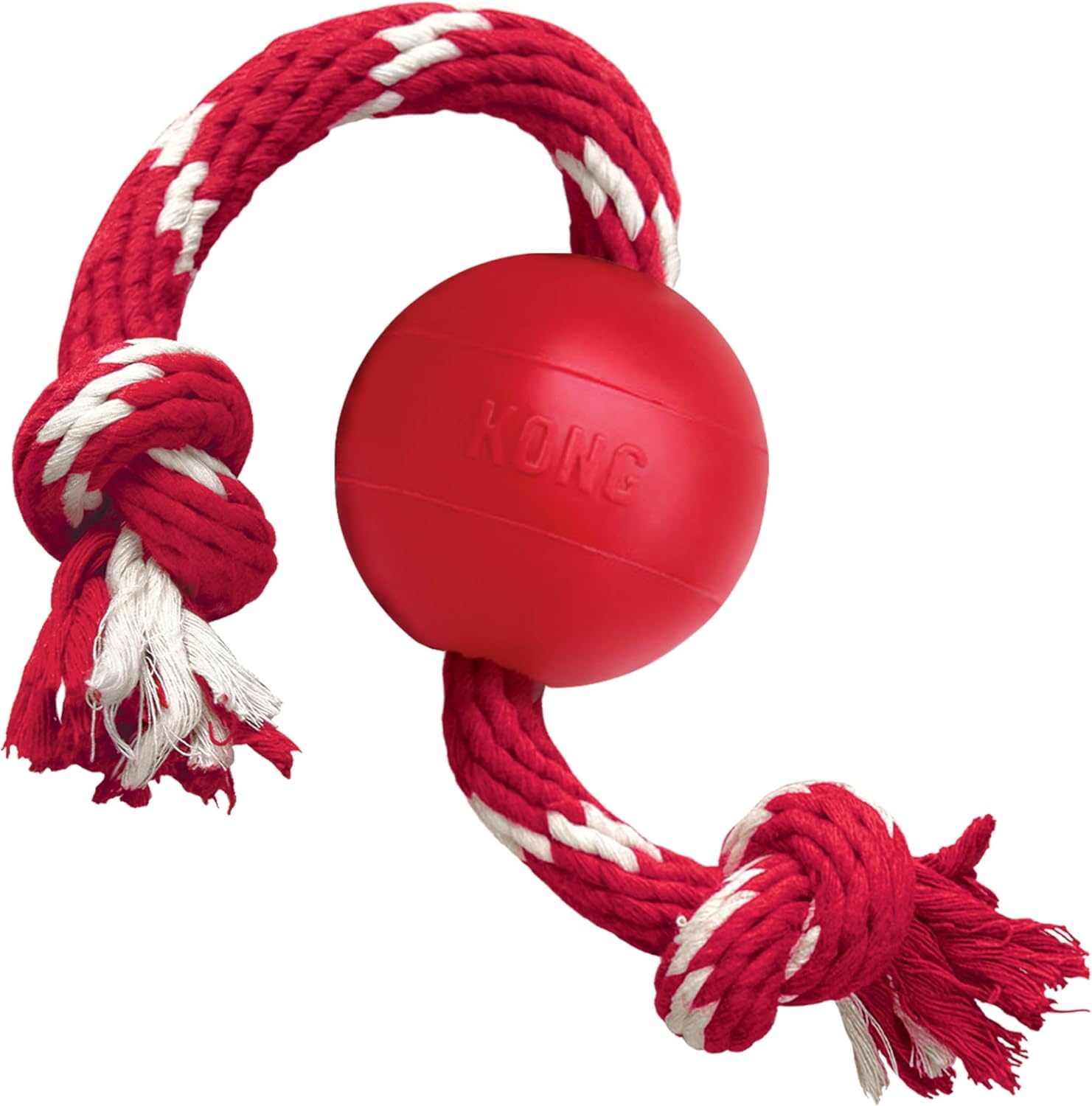 KONGBall with Rope - Durable Fetch Toy with Rope for Easy Throwing - For Tug, Playtime & More - Natural Rubber - Red - For Small Dogs