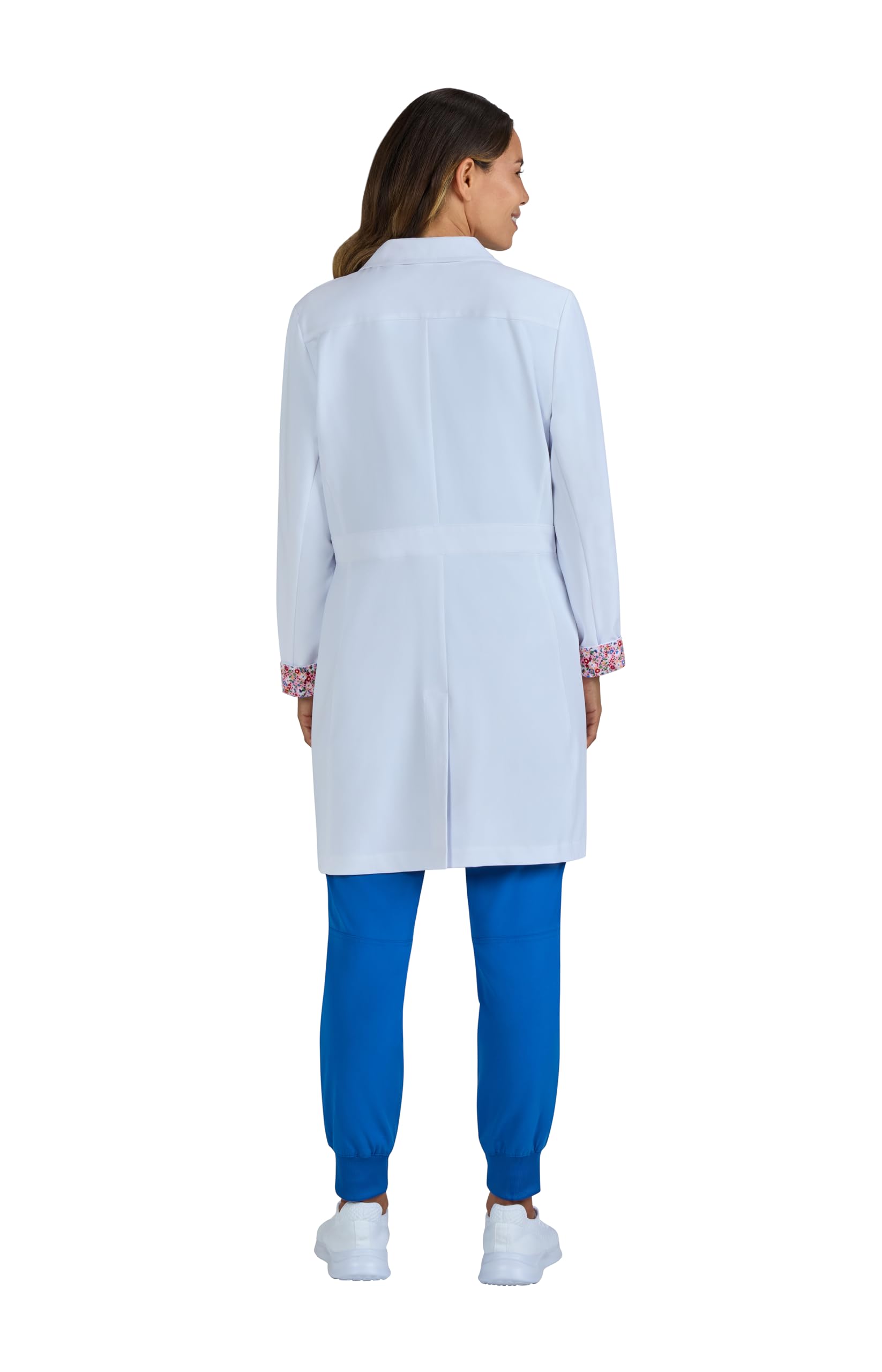KOI Essentials Fusion - Bata de laboratorio nacarada con botones frontales y 4 bolsillos de 34.5 pulgadas para mujer