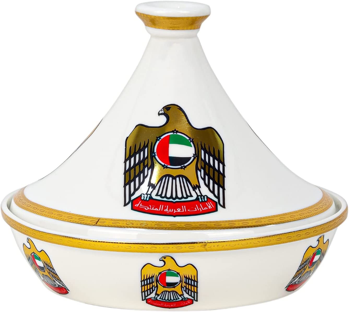 AKDC Special Design Ceramic Tajine UAE National Day Celebrations Tagine Pot Non Stick for Home Kitchen Restaurant United Arab Emirates Flag Days Logo Design Cooking Pots Casserole (10" Inch - 25cm)