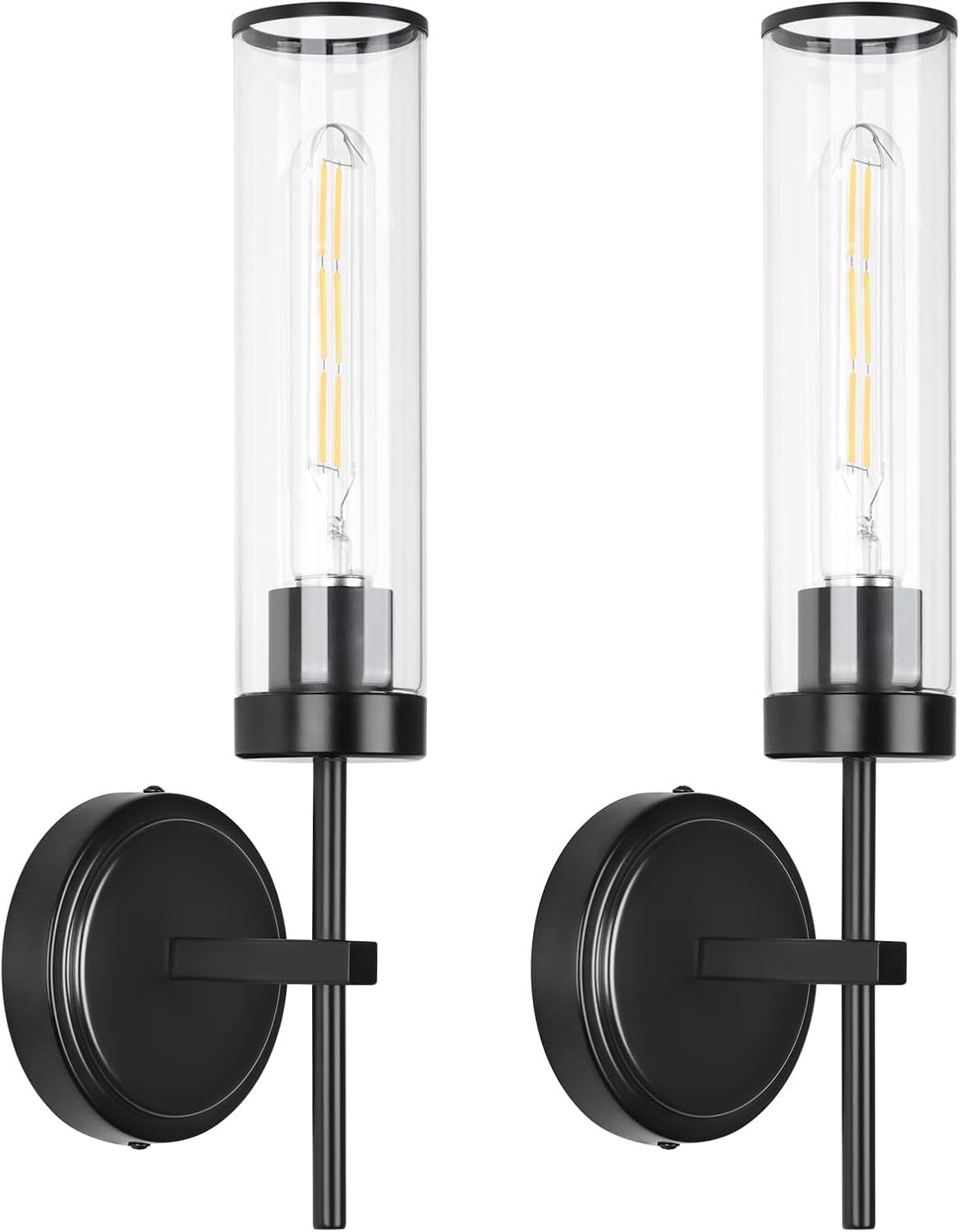 Wall Sconces,Wall Lighting Indoors Set of Two,16" 60W Black Modern Bathroom Sconces Wall Lighting with Clear Glass Shade for Living Room Corridor Mirror Bedroom Stairs
