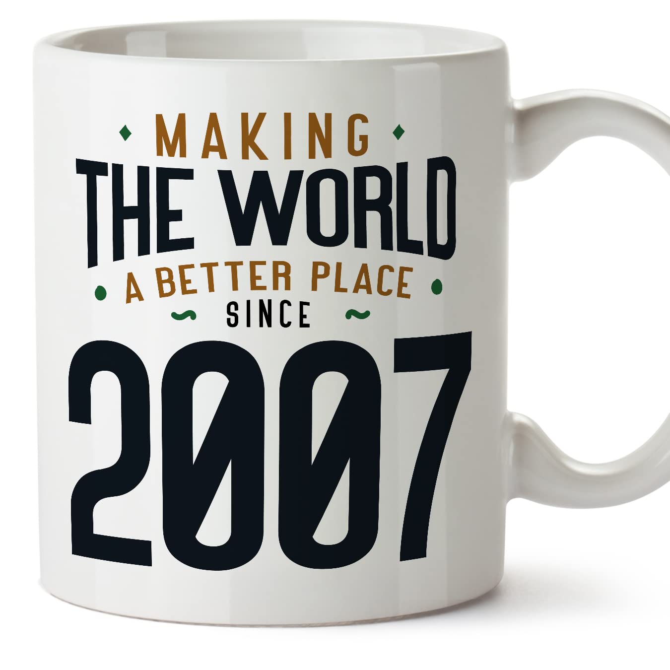 MUGFFINS 2007 Birthday Mug - in English - Making the World a Better Place - Funny Anniversary Present - 11 oz — image 1