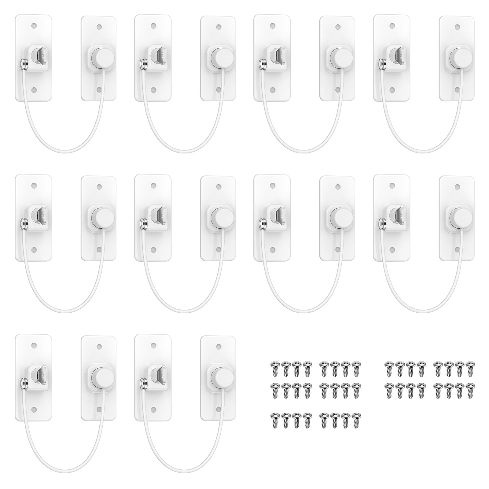 FUNYKICH 10PCS Window Safety Lock, Window Locks for UPVC No Drilling Window Restrictor Self Adhesive, Refrigerator Lock with Key Child Window Safety Locks Pet Safety Cable Lock for Childproof