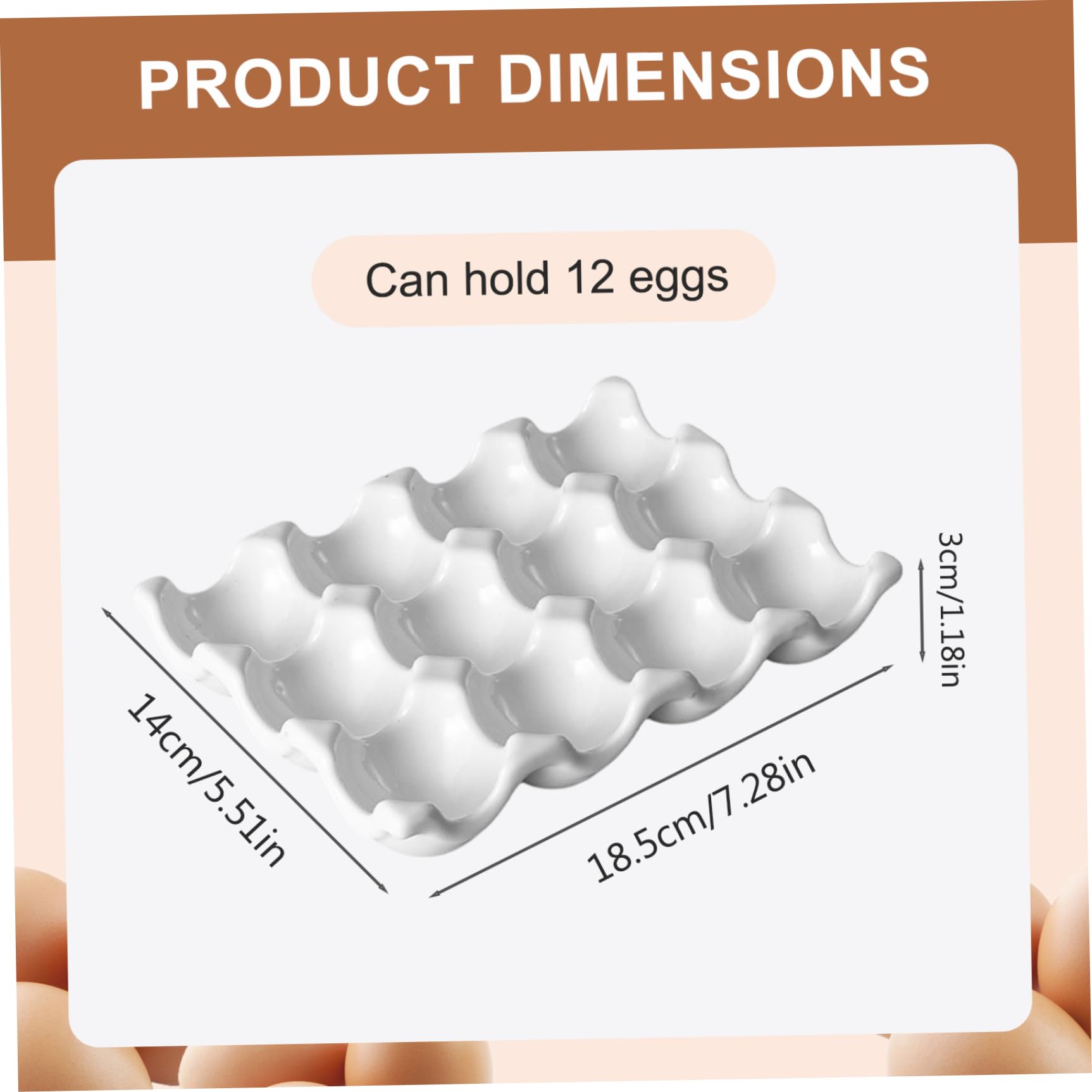 Huevera de cerámica resistente al calor para 12 tazas bandeja decorativa fácil de limpiar para encimera cocina y refrigerador.