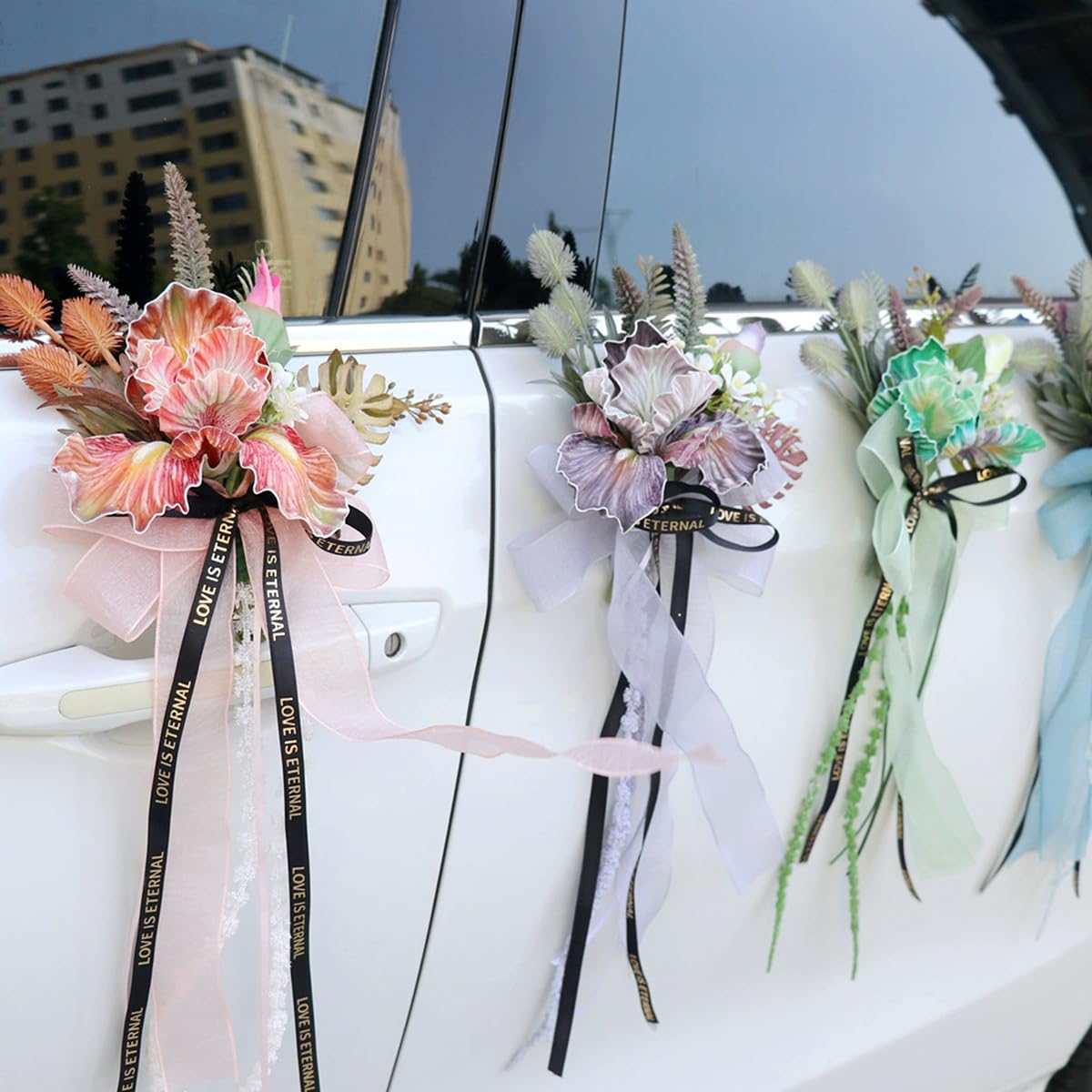 Autoschleifen Hochzeit Rückspiegel Türgriff Blume Schleife Dekoration Stuhlschleifen mit Bändern Antennenschleifen Simulation Blume Hochzeitsschleifen für Hochzeit Deko #Violett 6 Stück