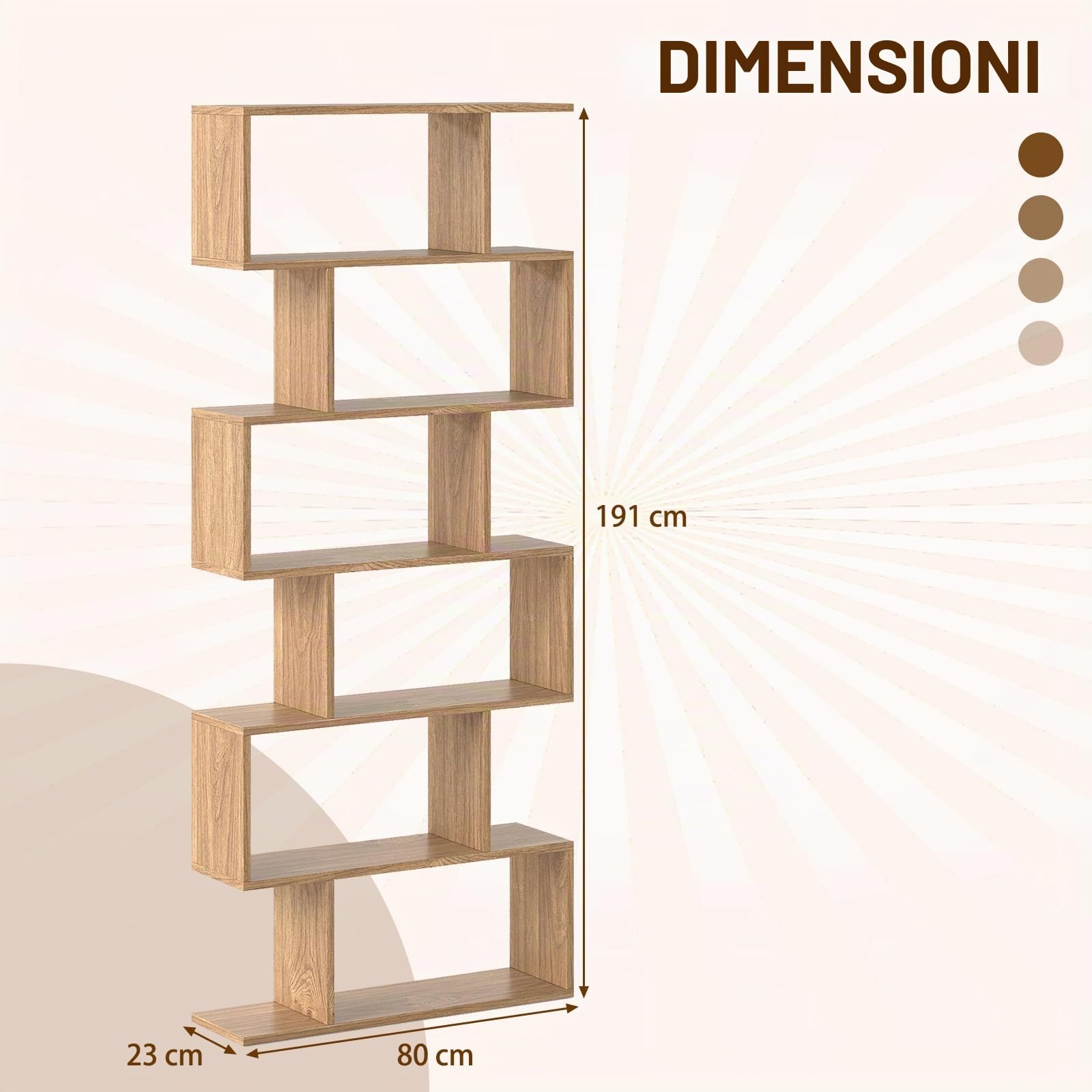 GIANTEX Libreria Scaffale a 6 Ripaini, a Forma di S, Portata di 120 kg, Scaffale Portaoggetti con 6 Cubi, Moderna e Salvaspazio, Arredo per Ufficio, Soggiorno, Biblioteca, 80x23x191 cm (Naturale)