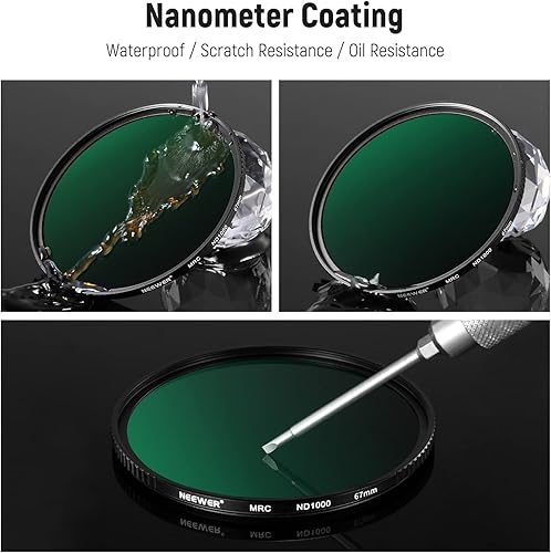 Miniatura 5 de NEEWER Kit de filtro ND fijo de 2.638 in ND1000 ND64 ND8 ND4 Juego de filtros de densidad neutra de doble cara de 30 capas Nano RecubrimientosHD