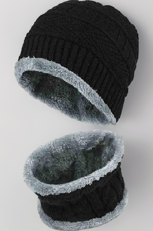 Winter Knit Beanie Woolen Cap Hat and Neck Warmer Scarf Set for Men & Women (2 Piece)