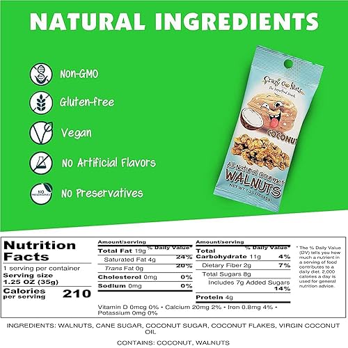 Miniatura 9 de Crazy Go Nuts Walnuts, plátano, 1.25 onzas (paquete de 6)  Snacks saludables, veganos, sin gluten, superalimentos, natural, sin OMG, ALA, ácidos