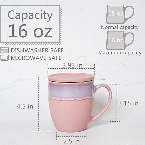 Miniatura 8 de Bosmarlin Taza de té de cerámica con infusor y tapa, 16 onzas, taza de té con colador, apta para microondas y lavavajillas, esmalte reactivo (16