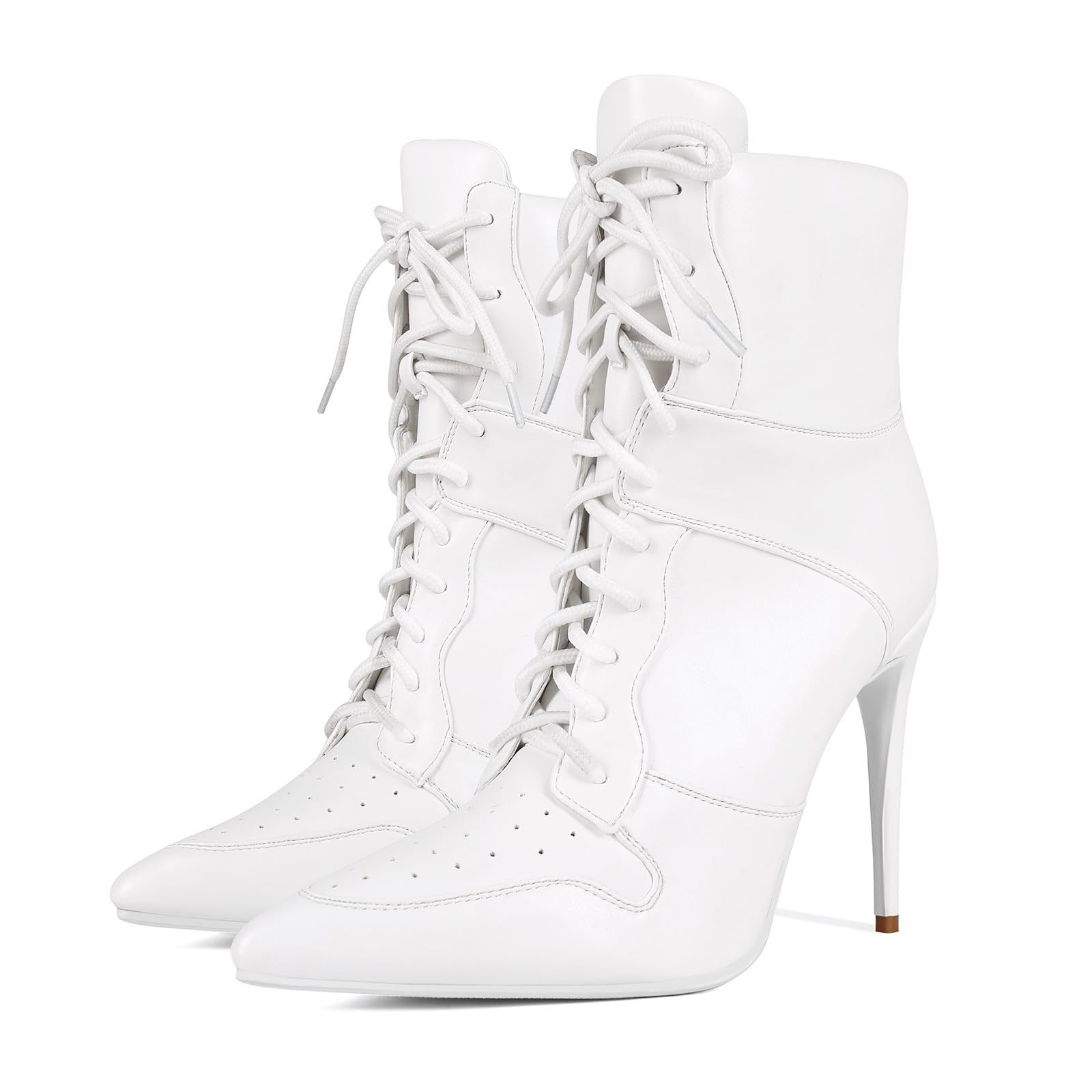 Fashion Pointed Toe Stiletto Boots Sneaker Ankle Booties Sporty Style Lace-Up Women Men Pull-On Comfort High Heel for