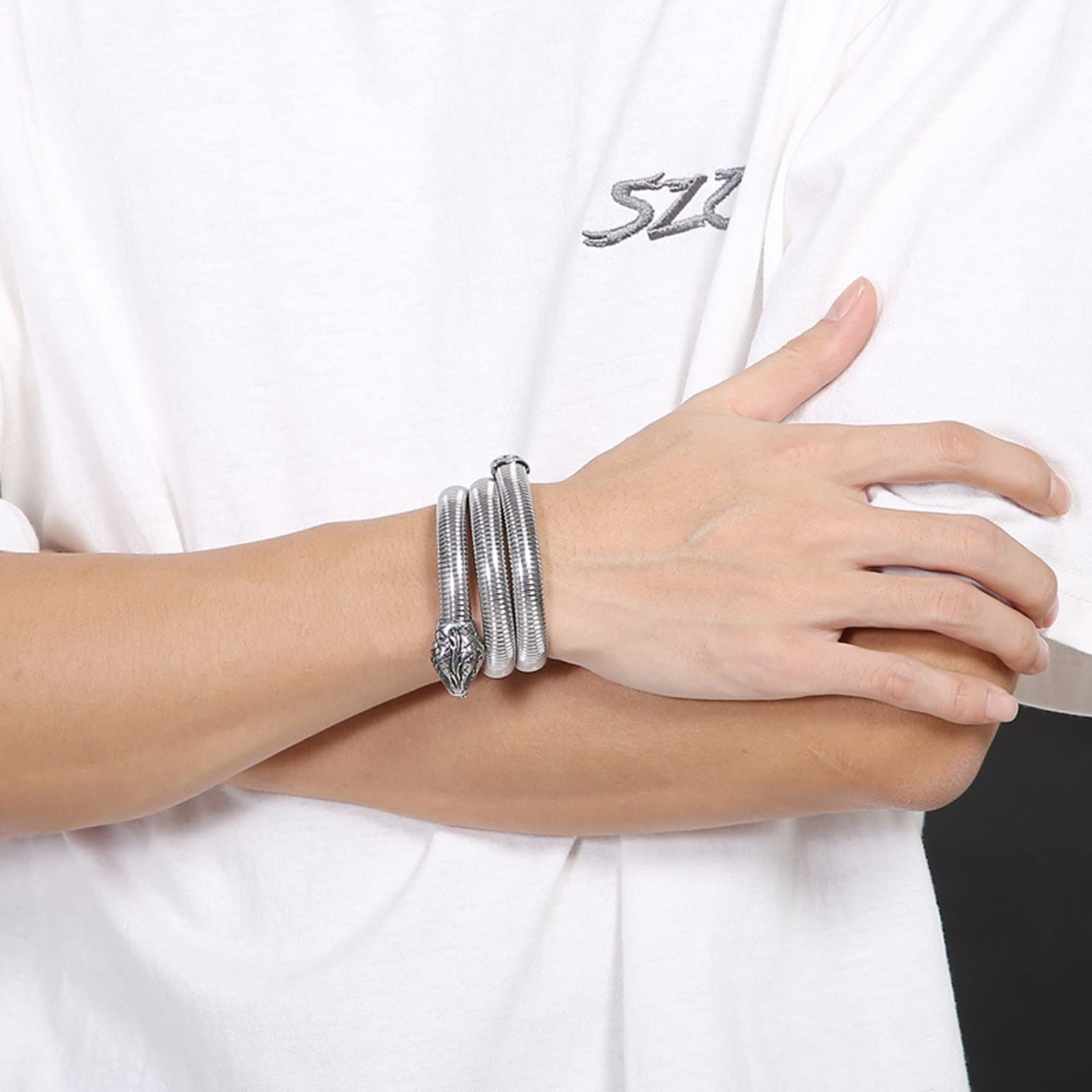 Bracciale Argento, Braccialetti Uomo Bracciale con Apertura Multigiro a Forma di Serpente Regalo di Festa Braccialetto 45cmx10mm