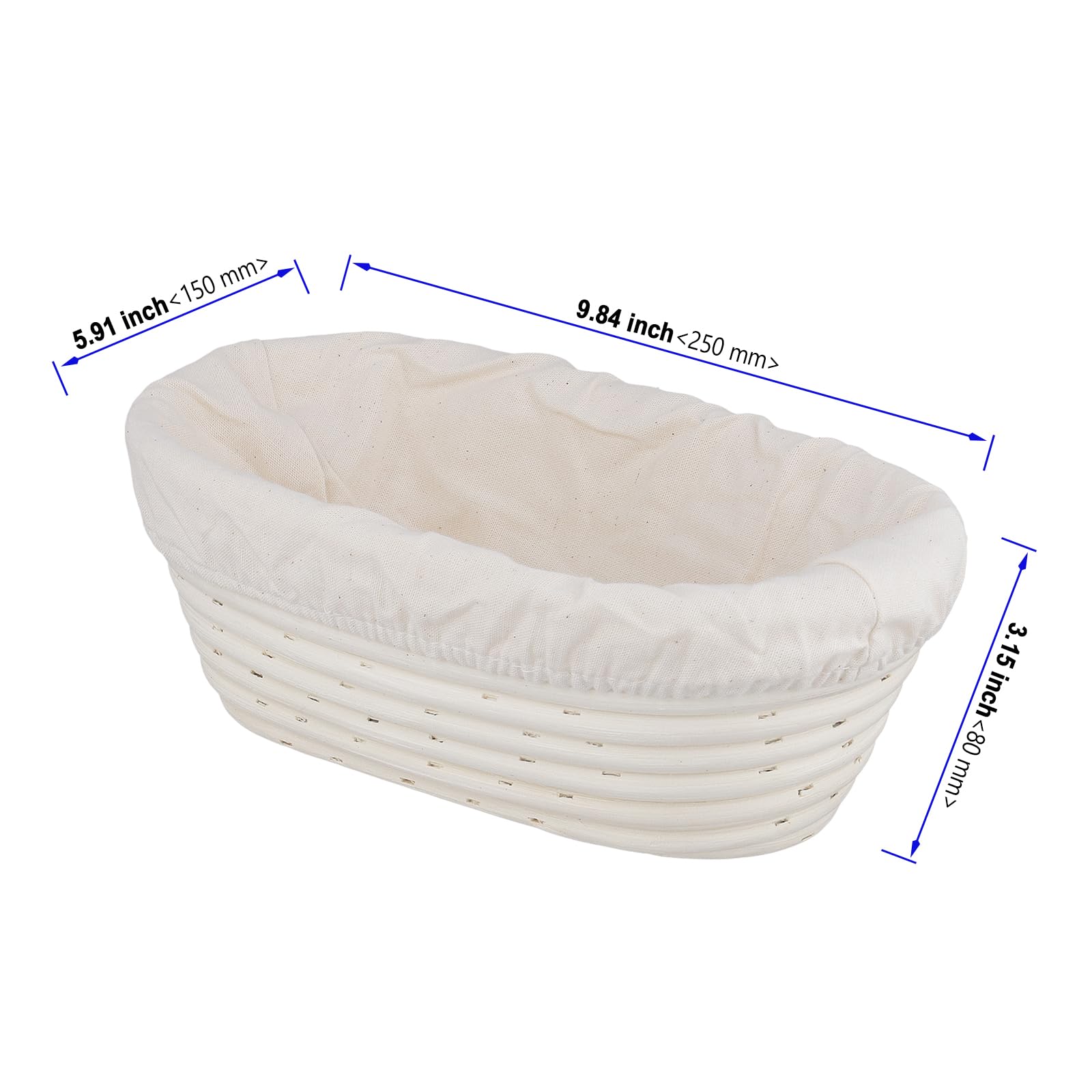 Banneton pour Pain - Lot de 2 Corbeilles à Pain Ovales 25x15x8cm - Panier de Fermentation en Rotin Naturel avec Insert en Lin - Pour Levain et Pâte