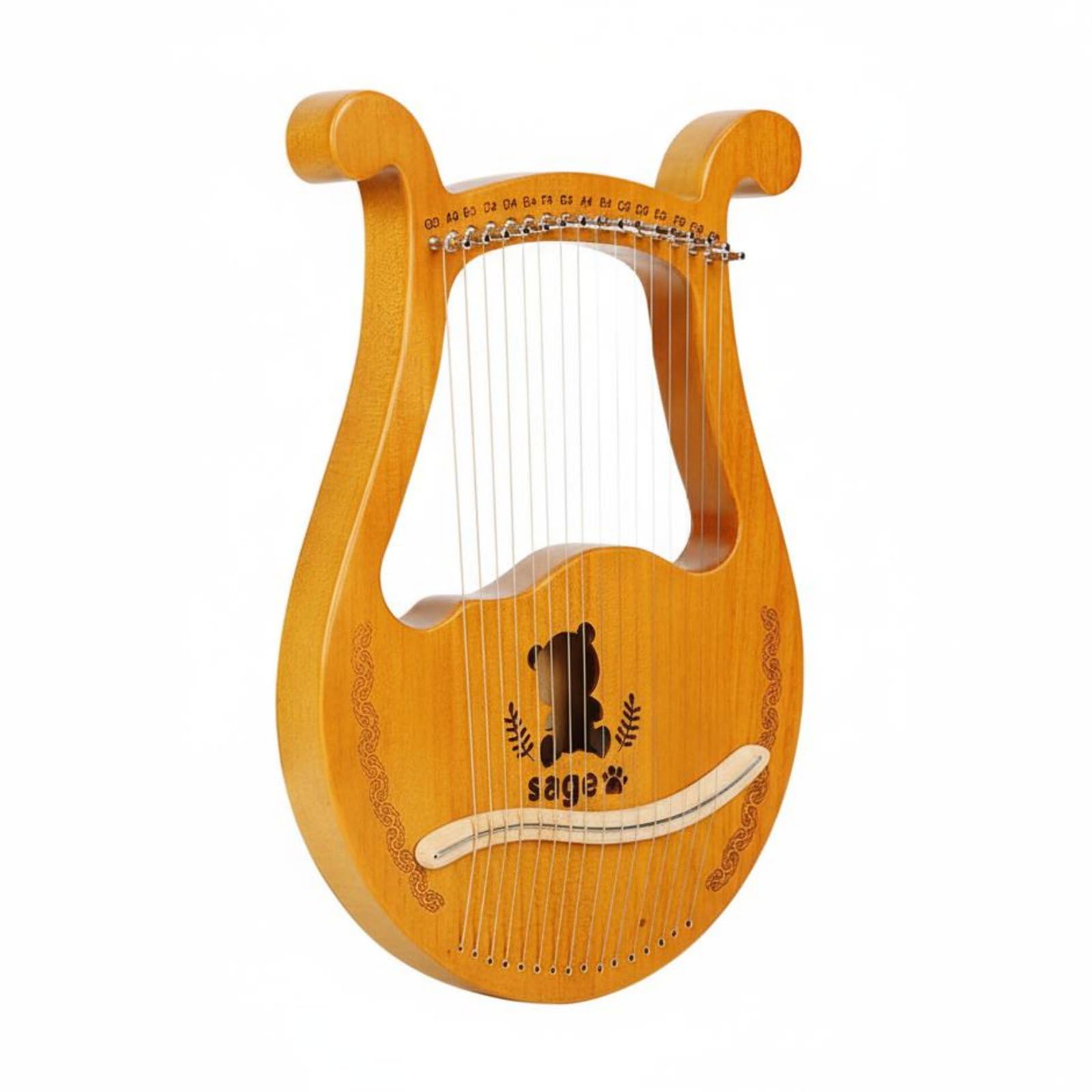 Arpa Lira Strumento a Corde Tavola Arpa Portatile in Legno Corde in Acciaio Suono Pulito Facilita l'Apprendimento con Note Incise Forma Ergonomica, 16-Corde, Box Panda Legno