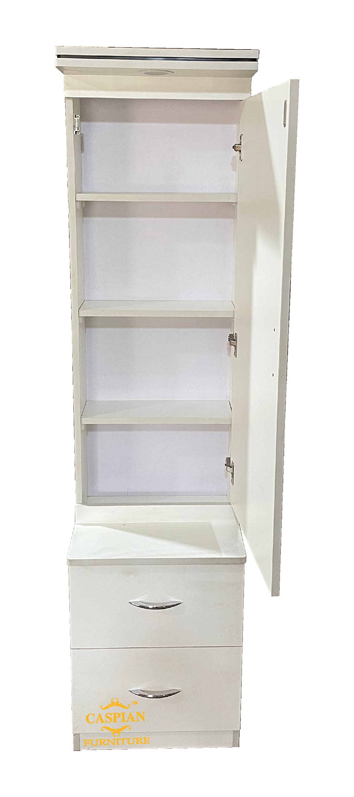 CASPIAN Engineered Wood Single Door Wooden Vanity Dressing Table (White) | Pre-Assembled Furniture with Mirror, LED Lights | Makeup & Accessories Storage Organizer with 4 Shelves & 2 Drawer 1