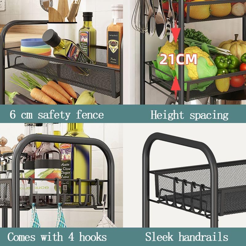 5 Tier Fruit Basket Stand, Metal Wire Storage Organizer for Kitchen Pantry, Stackable Cart for Fruits and Vegetables, Snacks, Cans, and Tissue, Black
