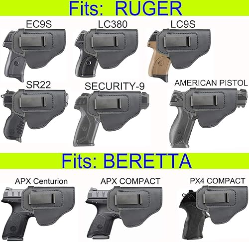 Miniatura 6 de IWB Funda de cuero para interior de cintura oculta para transporte oculto, se adapta a S & W M & P Shield-Glock19 26 29 30 32 43-Beretta Px4-RUGER