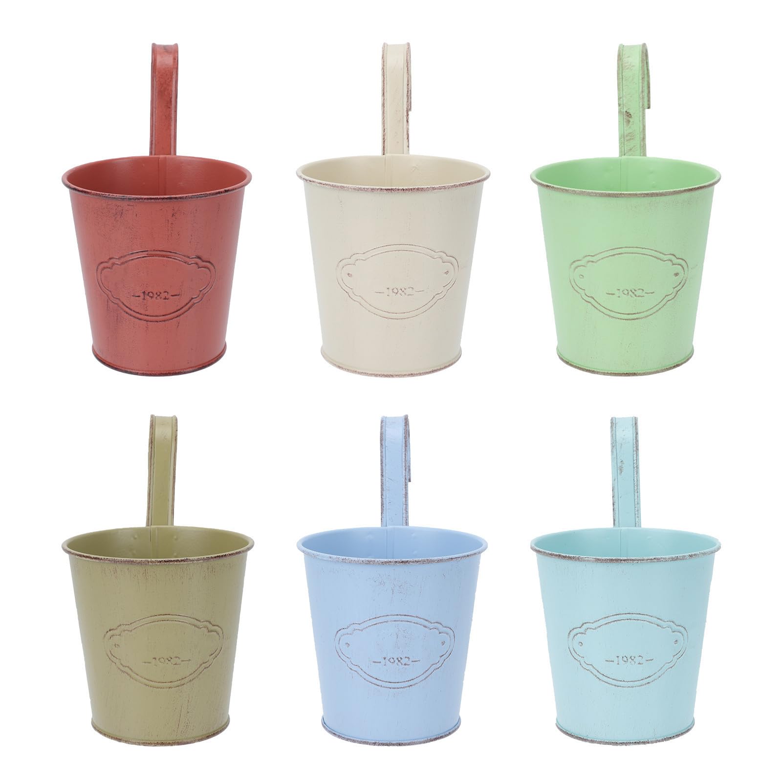 Toddmomy 6piezas Cubos de Hierro Retro para Flores con Gancho Maceteros Decorativos Duraderos para Jardín Salón Oficina y Decoración del Hogar Color Aleatorio