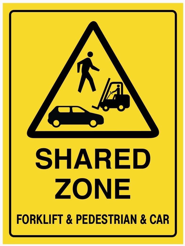 Caution Shared Zone Forklift Pedestrian and CAR Rust Free Aluminum Tin Sign - Workplace Decor with Pre-Drilled Holes for Industrial/Commercial Site - 12x8 Inch​