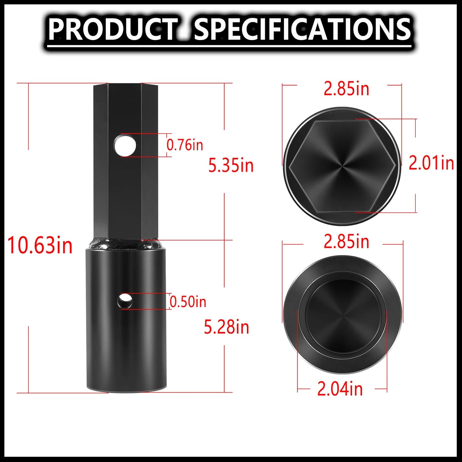 Heavy Duty Auger Adapter 2" Female Round to 2" Male Hex Bit Converter for Auger, Post Hole Digger, Mini Skid Steer, Tractor, Skid Steer Loader