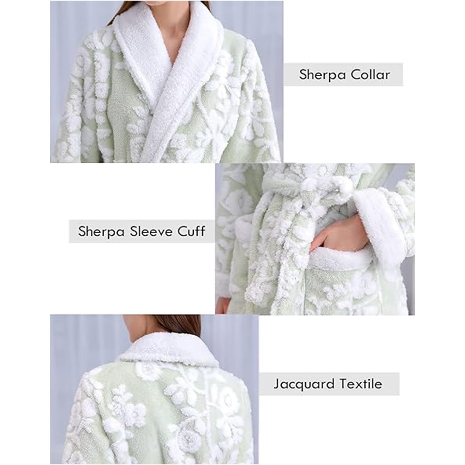 Generisch Albornoz para mujer de forro polar de rizo, traje de casa, térmico, mullido, largo, de invierno, grueso, bata de baño, ropa de casa, traje de ocio con bolsillos