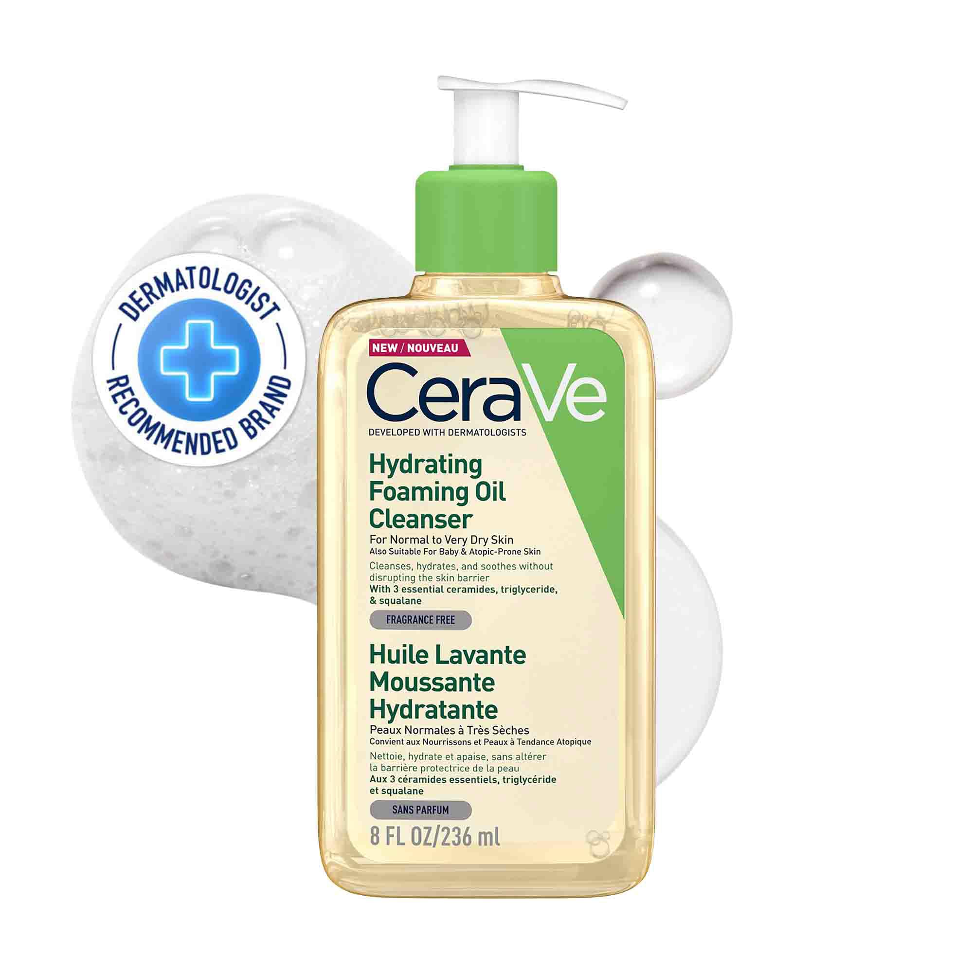 CeraVe Olio Detergente Idratante Schiumogeno Viso e Corpo, 236ml