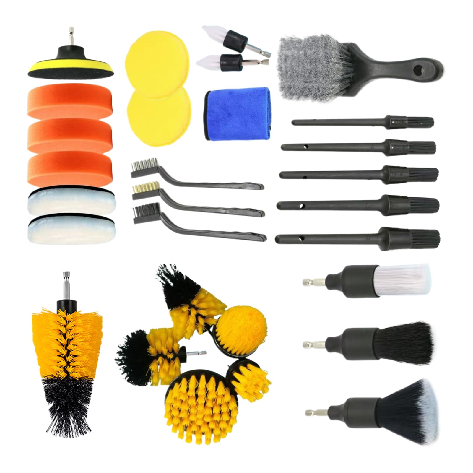 Kit di detailing per auto 29 pezzi di strumenti per la pulizia | Kit per il detailing degli interni auto per automobile, bagno, sedili, cruscotti, scanalature dei pneumatici, bocchette