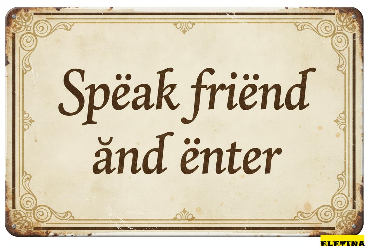 Personalized Sign for Man Cave Vintage Style Funny Tin, Speak Friend And Enter, Door Gift Lotr Fans, Metal Age, 8x12 Inches Private Property Decorative