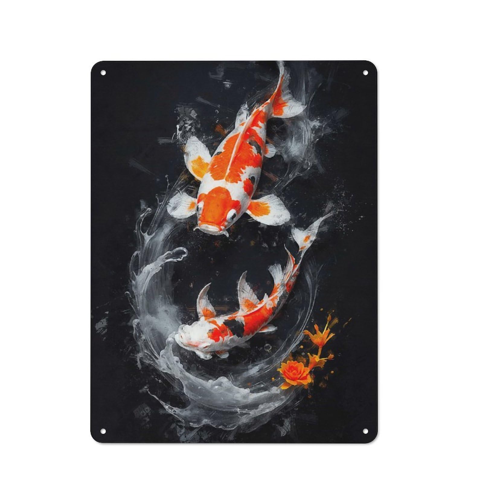 Tin Sign with Koi Underwater Dreamscape Design 40x30cm, Creative Creative Space Decor for Home Office, Reading Corner Or Bedroom