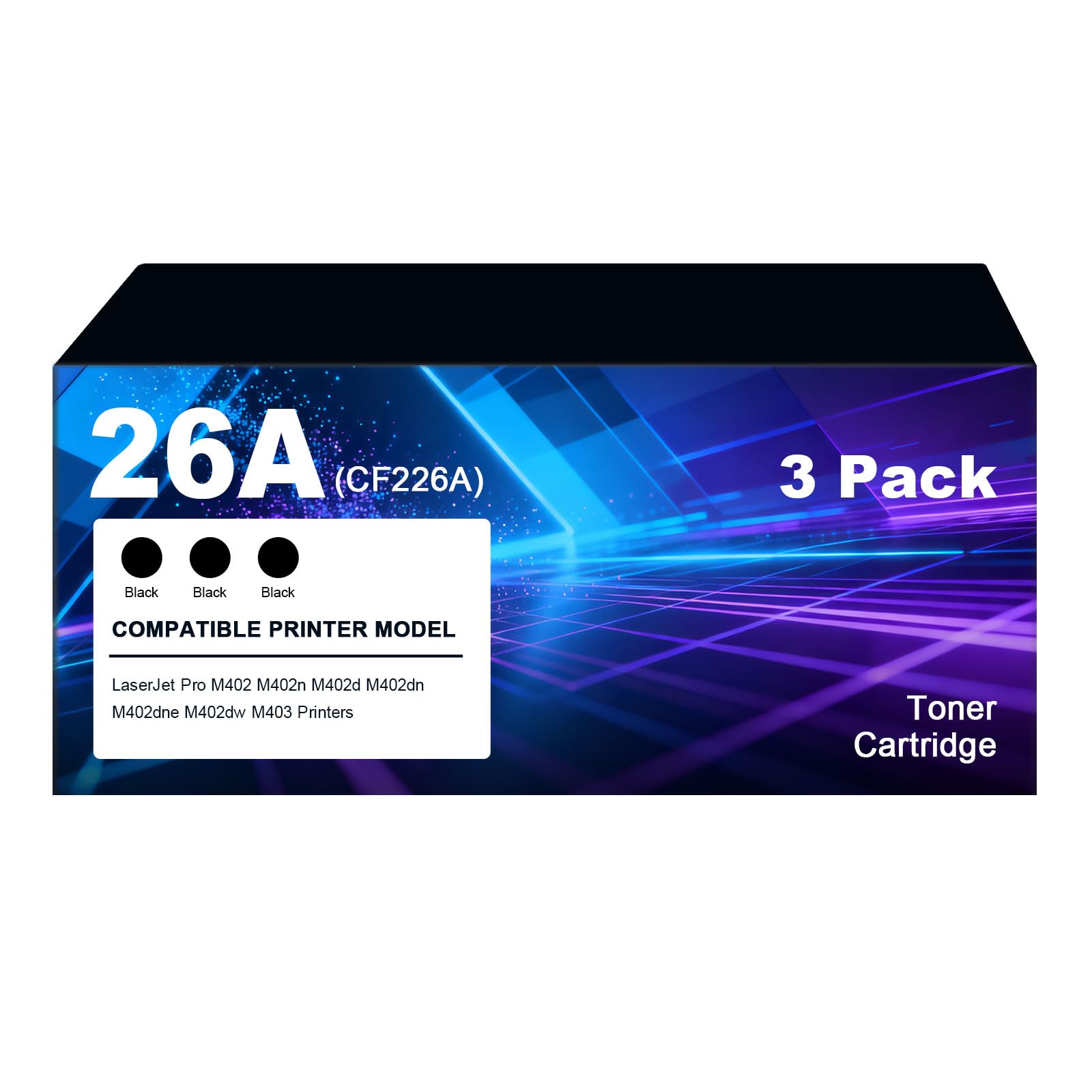 Lot de 3 cartouches de toner 26A compatibles avec HP 26A 26X CF226A CF226X Laserjet Pro MFP M402dn M402n M426dw M426fdw M426fdn M402dw M402d M426 M402 M403 Noir (avec puce)