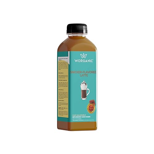 Worganic Gourmet Cafe Snicker Latte - Café saborizado con hongos Ganoderma Lucidum apoyo inmunológico café con leche sin lactosa 1 unidad 12 onzas