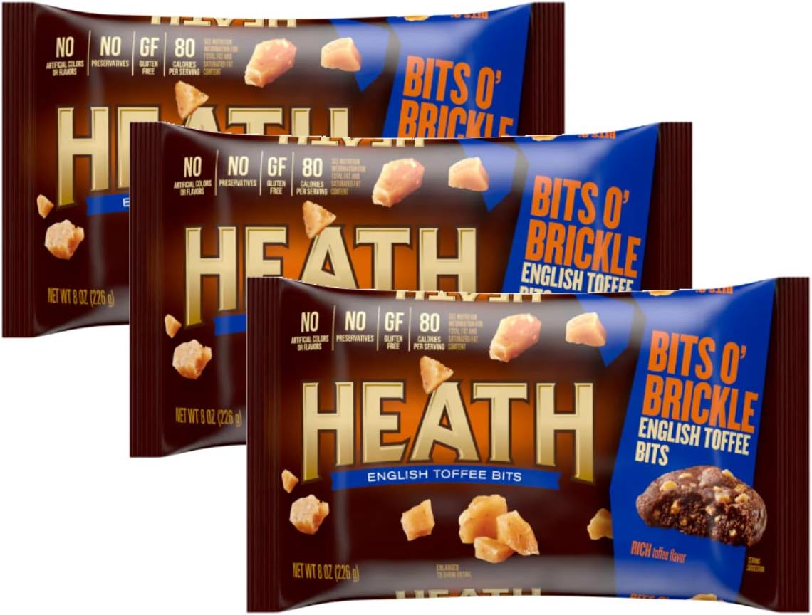 HACODE Heath Bits O' Brickle Gluten-Free Rich English Toffee Bits for Baking, Toppings - 3 Pck (24 oz)