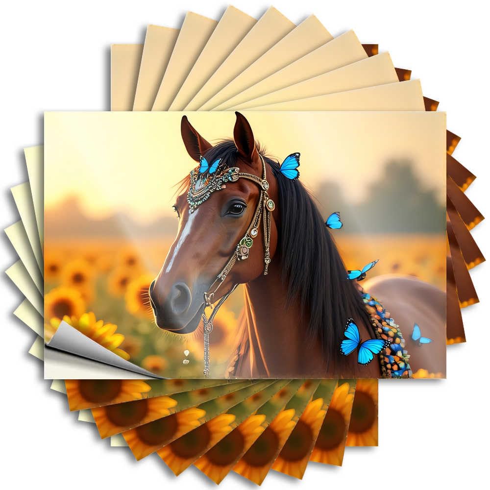 Saying Beer Peel and Stick - Sunflower Field with Decorated Horse and Butterflies Bottle Small Waterproof Vinyl for Narrow(6X9CM)