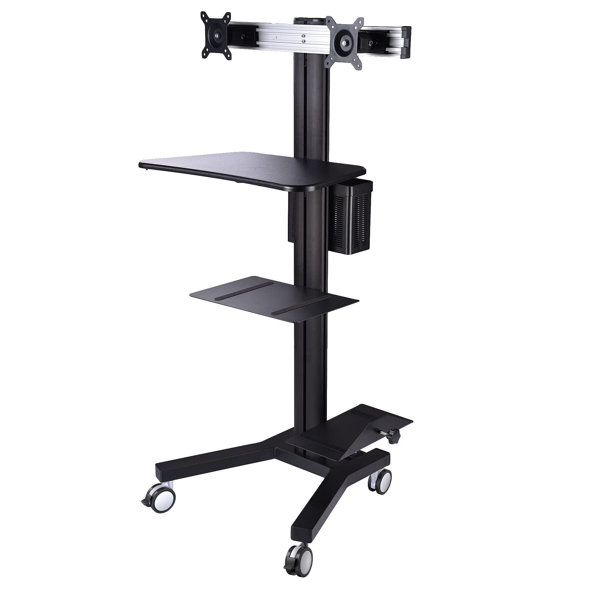 AW 4Wheel Rolling Desktop PC Mobile Cart for 2 Dual Monitor Printer