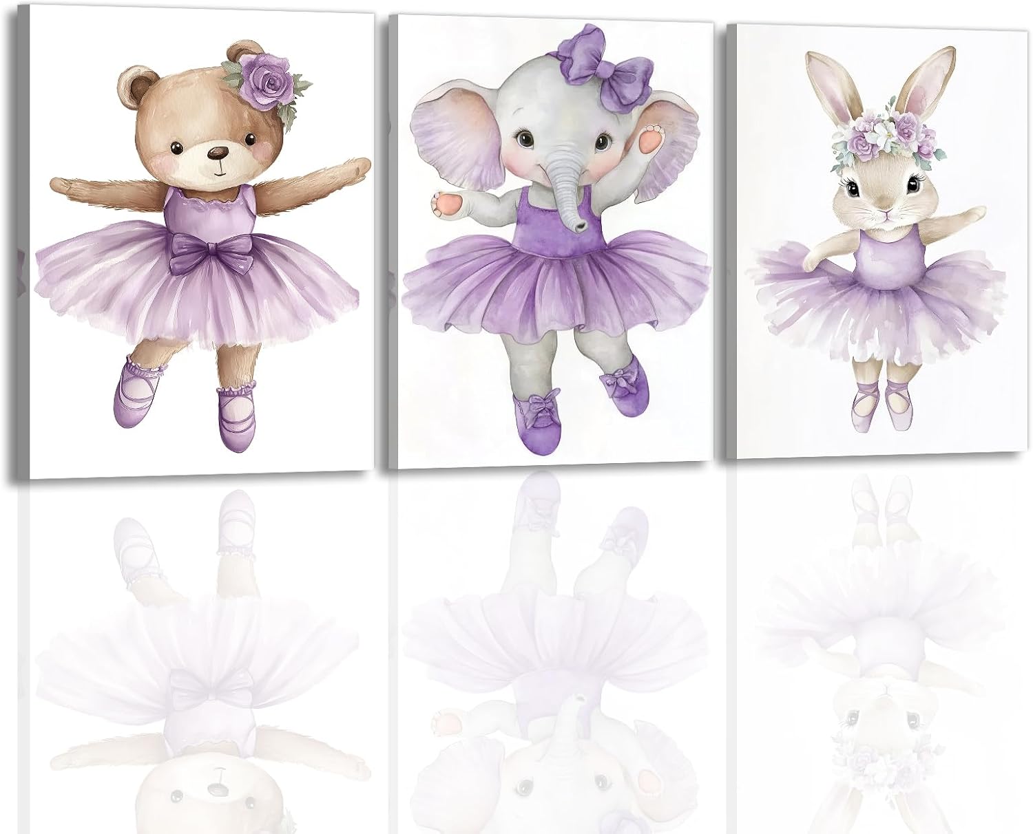 Cute Rabbit Canvas Wall Art 3 Panel Ballet Animal Painting Print Watercolor Bunny Poster Framed Artwork for Nursery Kids Room Wall Decor(Artwork-1,11"x14"x3pcs)