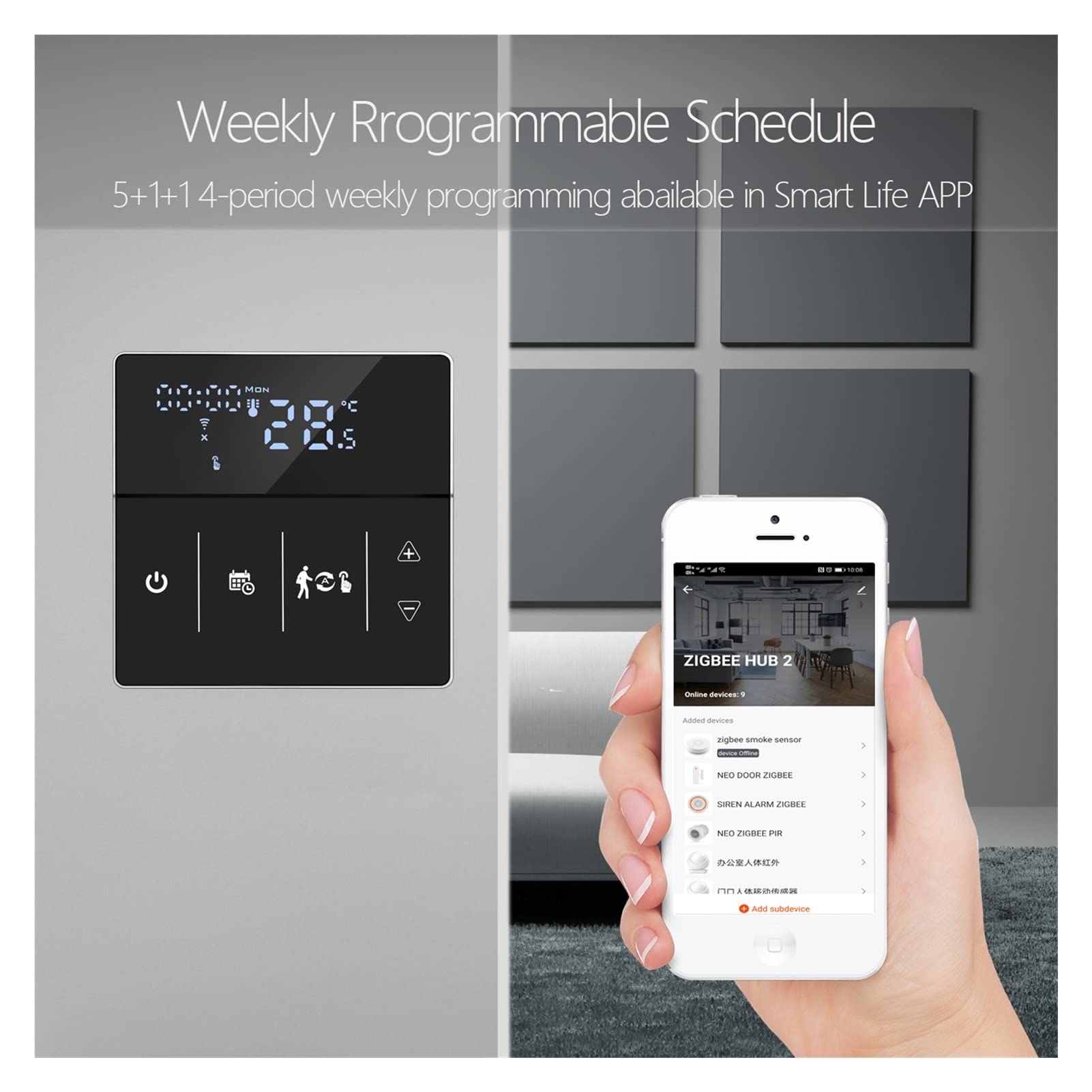 Cyfrowy higrometr termometr wewnętrzny Tuya WiFi Smart Thermostat, Elektryczna Ogrzewanie podłogowe Ogrzewanie Wody/Gaz Pilot Pilot Z wyświetlaczem LCD(Nero)