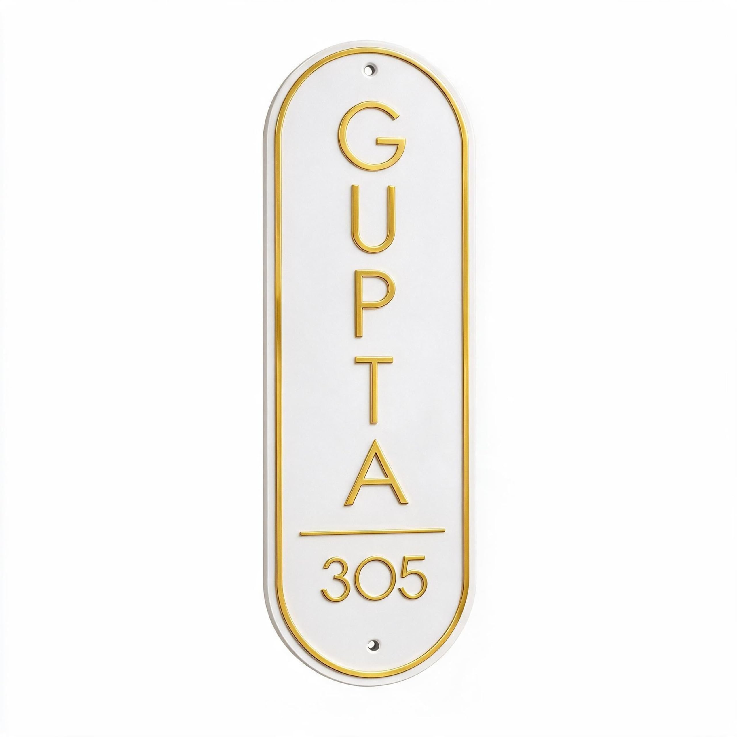 Personalized Acrylic Name Plate for Home Door – Custom Nameplate with Gold 3D Raised Letters, Weather & UV Resistant, Modern Oval Design for Main Door, Apartment, Office Entrance (White & Gold)(15x4 Inches)-image-8