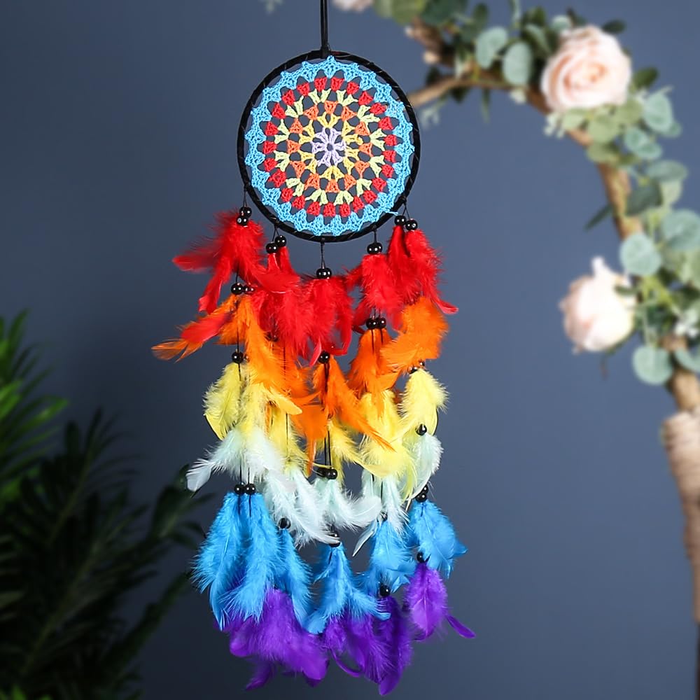 EasyBravo Dream Catcher with 6 Tier Color Feather Handmade Boho Wall Hanging Decor for Kids Bedroom Living Home Decoration