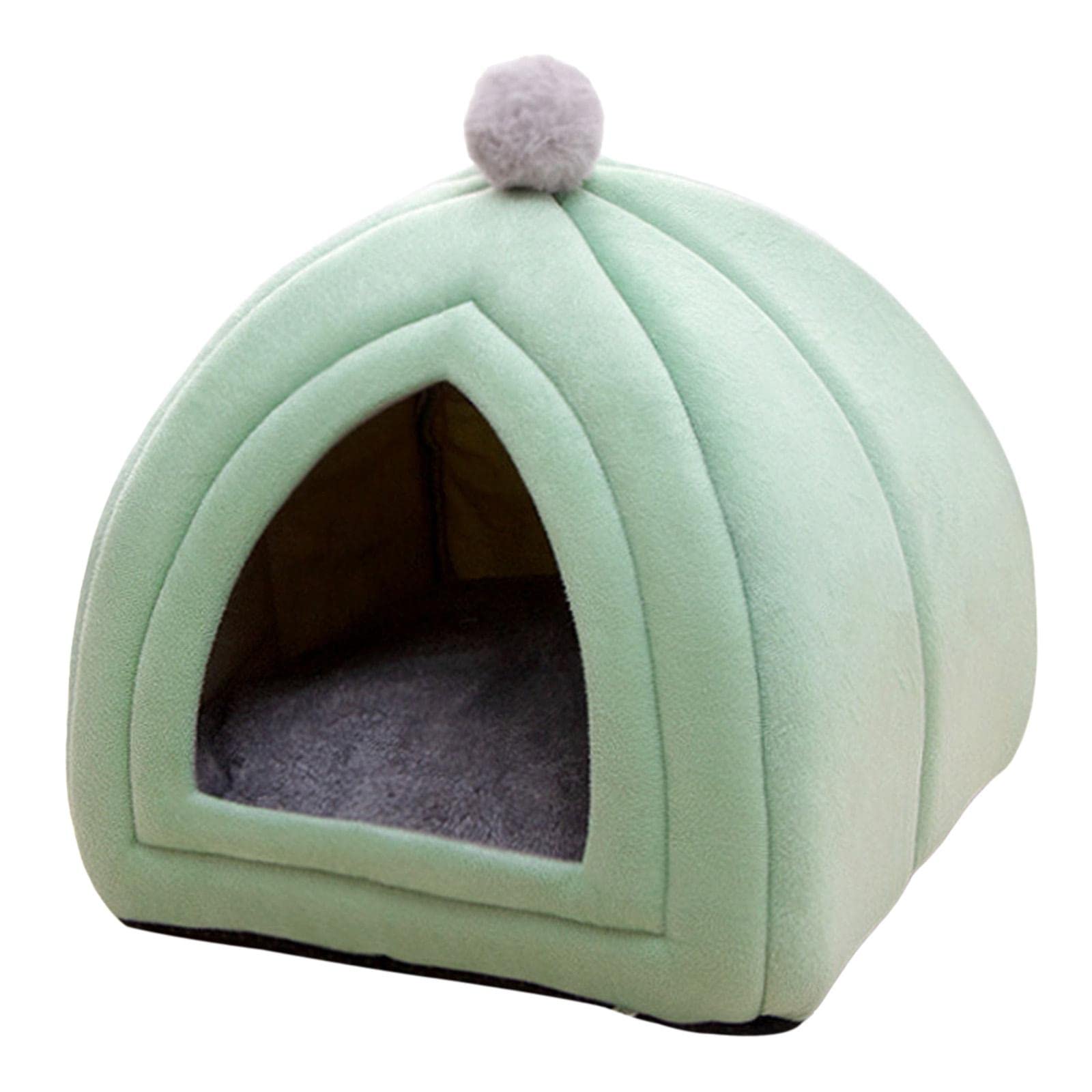 Generic Cute Pet Cat Bed Washable Semi Closed Nest Kitten Cave for Indoor Outdoor, Green