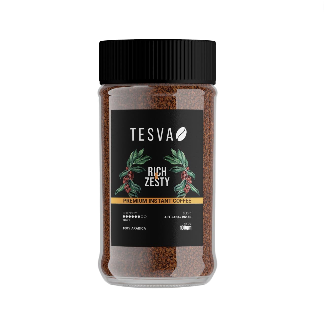 Tesva Artisanal Indian Coffee | 100% Freeze-Dried Coffee Granules | Rich Aroma & Bold Flavor | Quick & Convenient | Perfect for Hot & Cold Brews | No Additives | Travel-Friendly