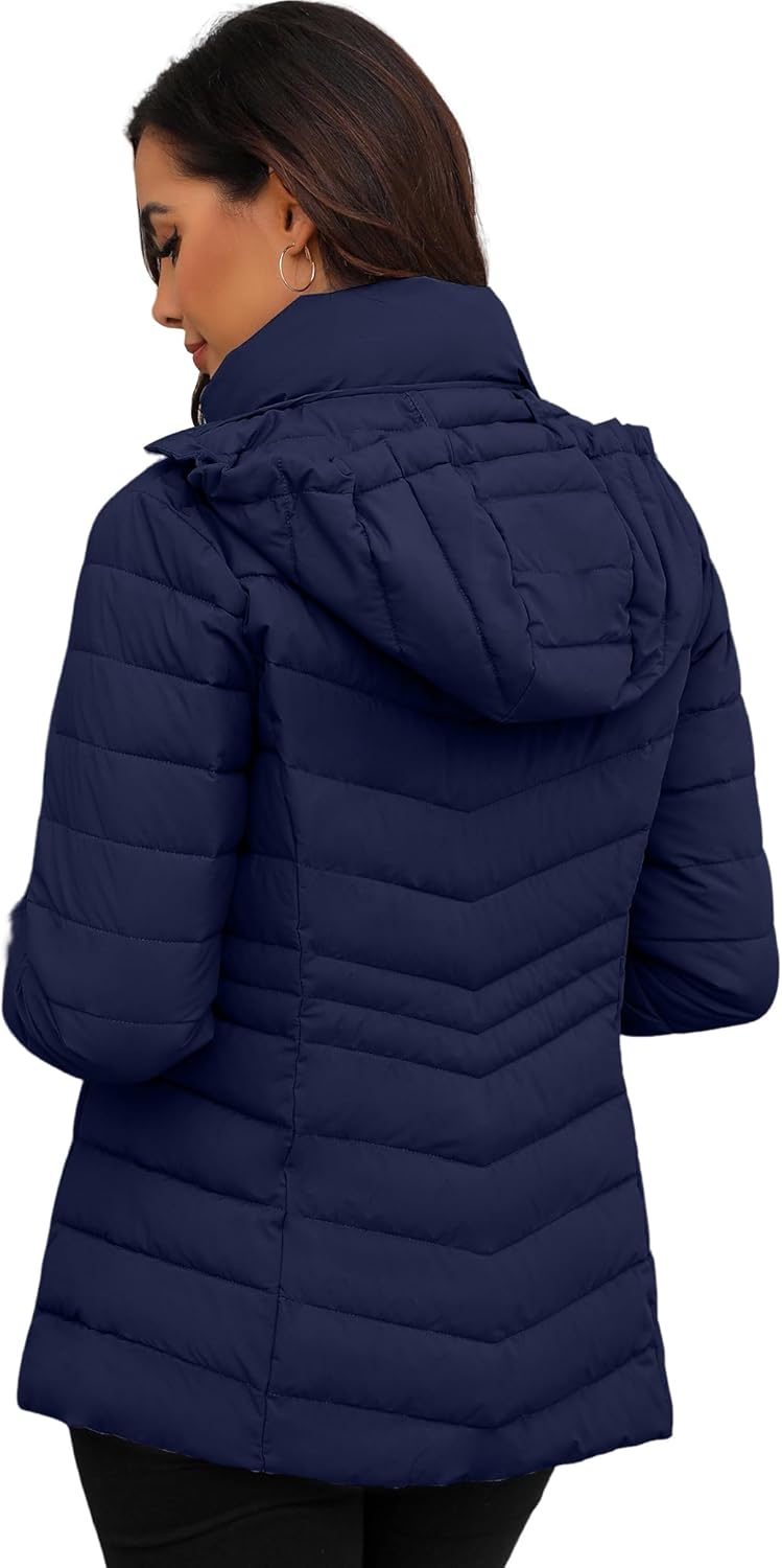 ANOTHER CHOICE Womens Packable Puffer Jacket, Lightweight Puffer Coat with Hood Winter Puffy Jacket for Women - Image 3