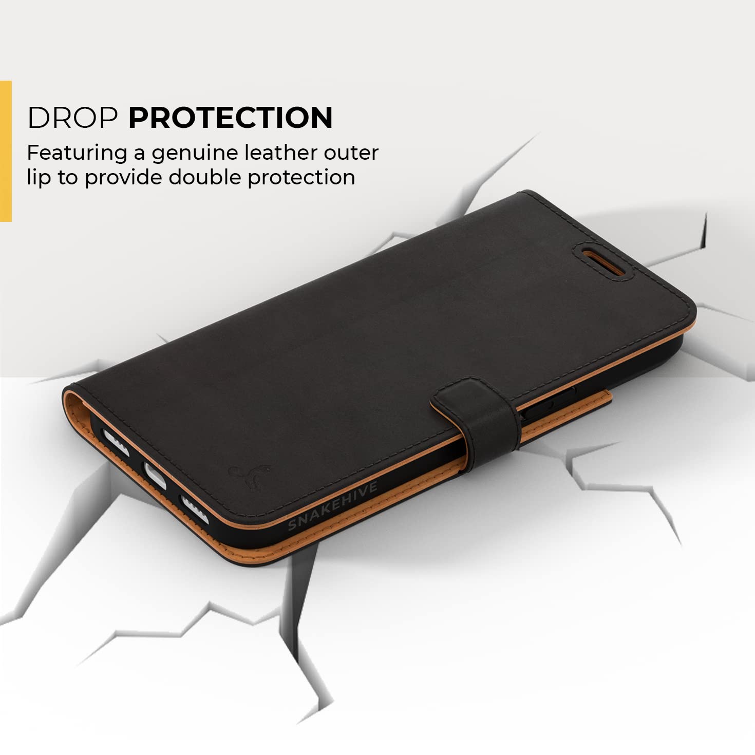 Portafoglio Snakehive per iPhone 14 | Custodia a portafoglio in vera pelle | Vera Pelle con Espositore e 3 Porta Carte | Custodia a portafoglio con slot per carte di credito (Nera