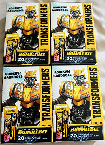 Transformers Bumblebee Bumble Bee 4 Packages Sterile Adhesive Bandages for Minor Cuts and Scrapes, Assorted Designs