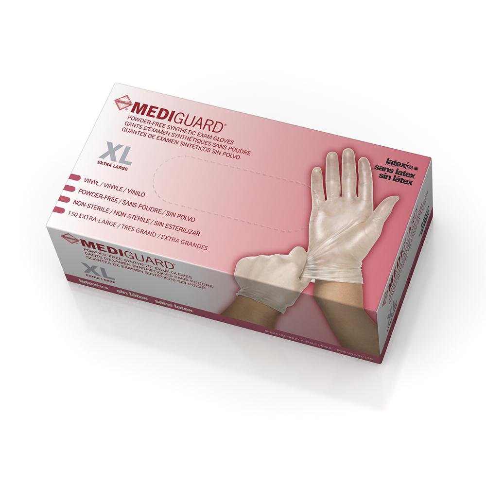 Medline MediGuard Vinyl Exam Gloves, 130 Count, X-Large, Powder Free, Disposable, Not Made with Natural Rubber Latex, All-purpose Medical Tasks