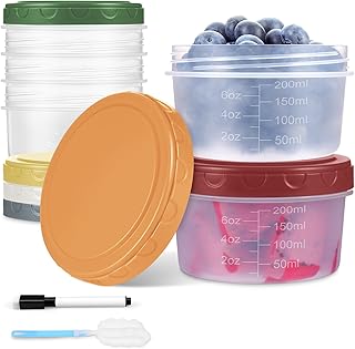 6pcs 10 oz Small Plastic Containers with Lids, Salad Dressing Container Reusable Small Food Storage Containers for Meal Prep, Leakproof, Microwave Dishwasher Freezer Safe, BPA-Free