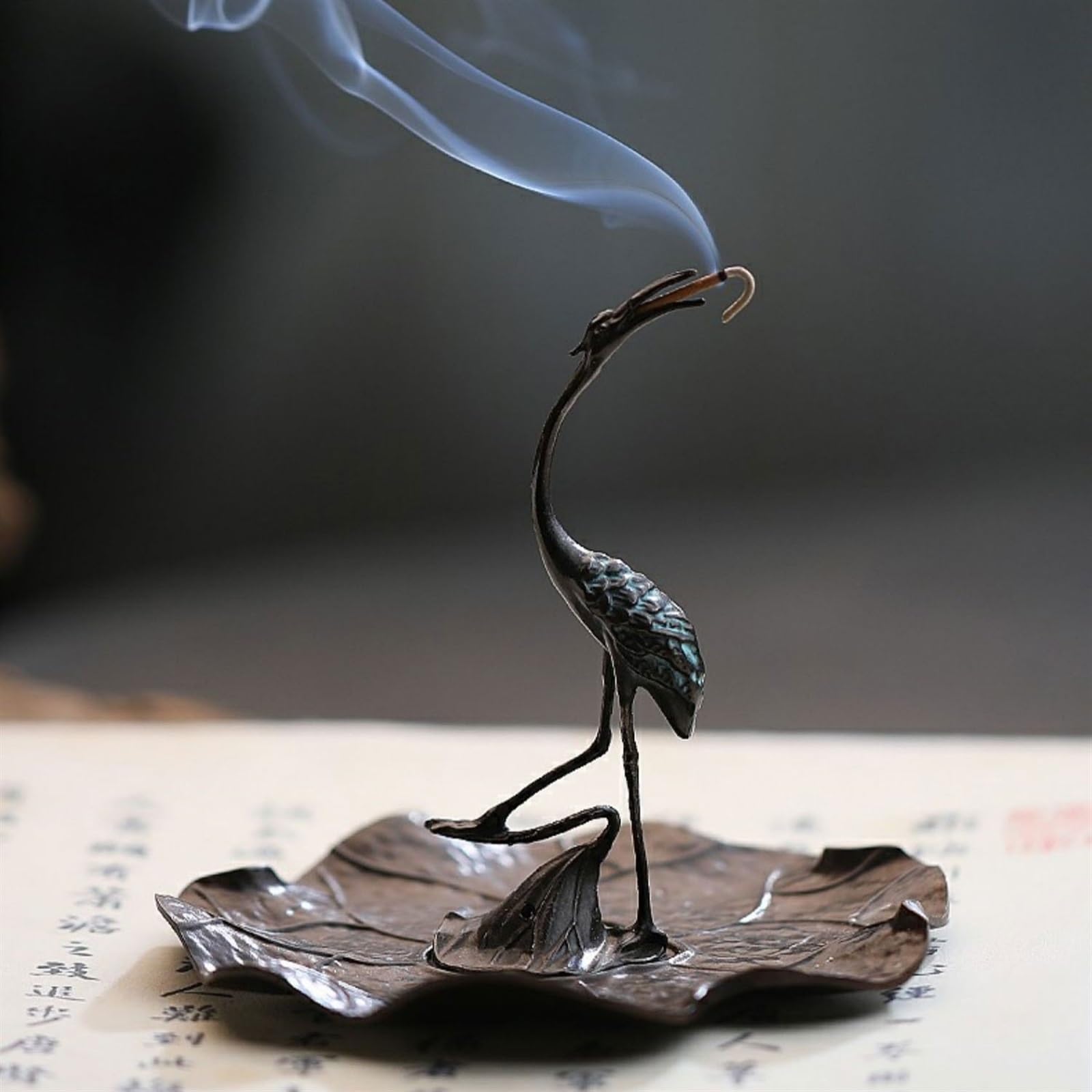 Räucherstäbchen für den Innenbereich, buddhistische Stimmung, Kranich und Lotusblatt-Form, langlebiger Metallhalter, Dekoration