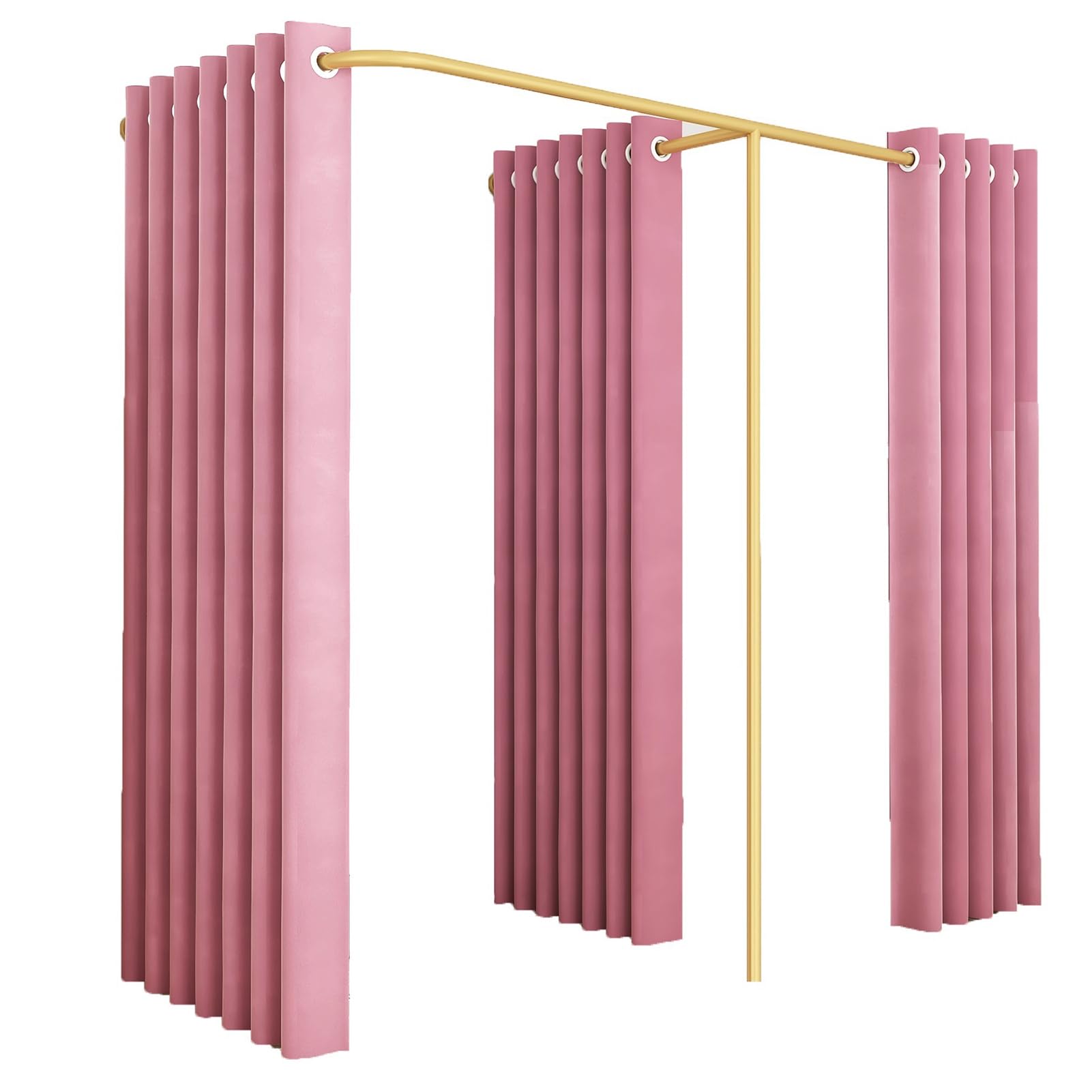 Double Fitting Room for Two, F-Shape Changing Rooms Divider with 3 Shading Curtains Privacy Protection Dressing Room for Boutiques, Clothing Store Corner Changing Room (Light Pink)