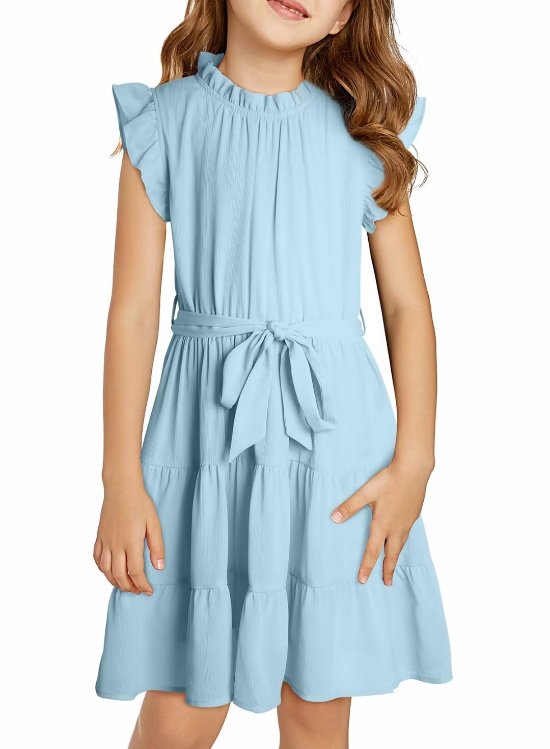 DOKOTOO KIDS Tween Girls Dresses Elegant Sleeveless Ruffle Flowy Dress with Belt 6-13 Years