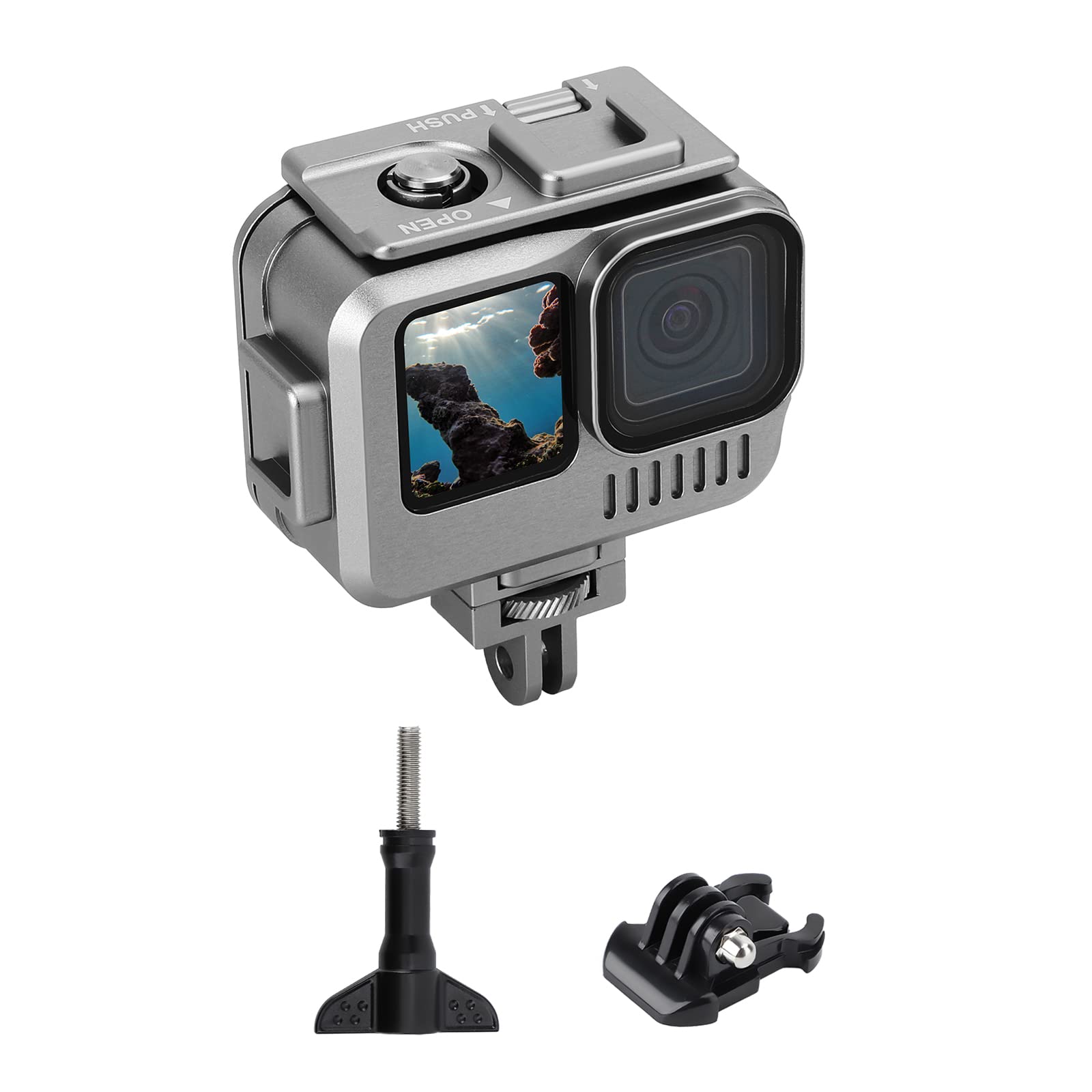 DAGIJIRD Custodia impermeabile con telaio in metallo per action camera con adattatore per GoPro 11/10/9, colore: Nero