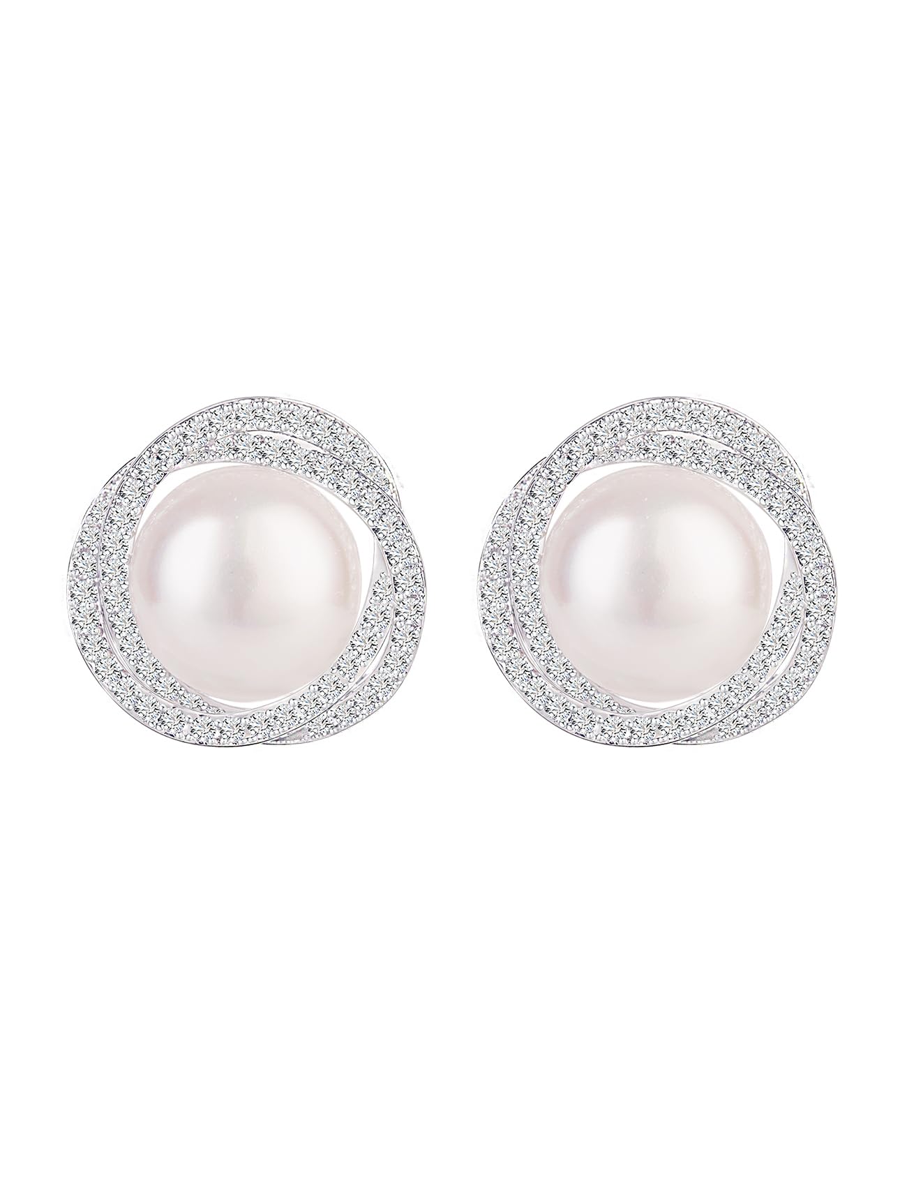 AnnBabic Pearl Stud Earrings for Women - White Pearl Stud Earrings - Cultured Freshwater Pearl in CZ Pave Stud Earrings