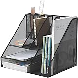 4 Anti-Rutsch-Füße Q-CONNECT KF18473 Schreibtisch-Organizer A4 aus Lackiertem Metallgeflecht/ Schwarz / Schreibtischorganizer/ Mesh Metall Büro-Organizer Desk Organizer/ 4 Anti-Rutsch-Füße/ 34,5 x 29,0 x 29,5 cm